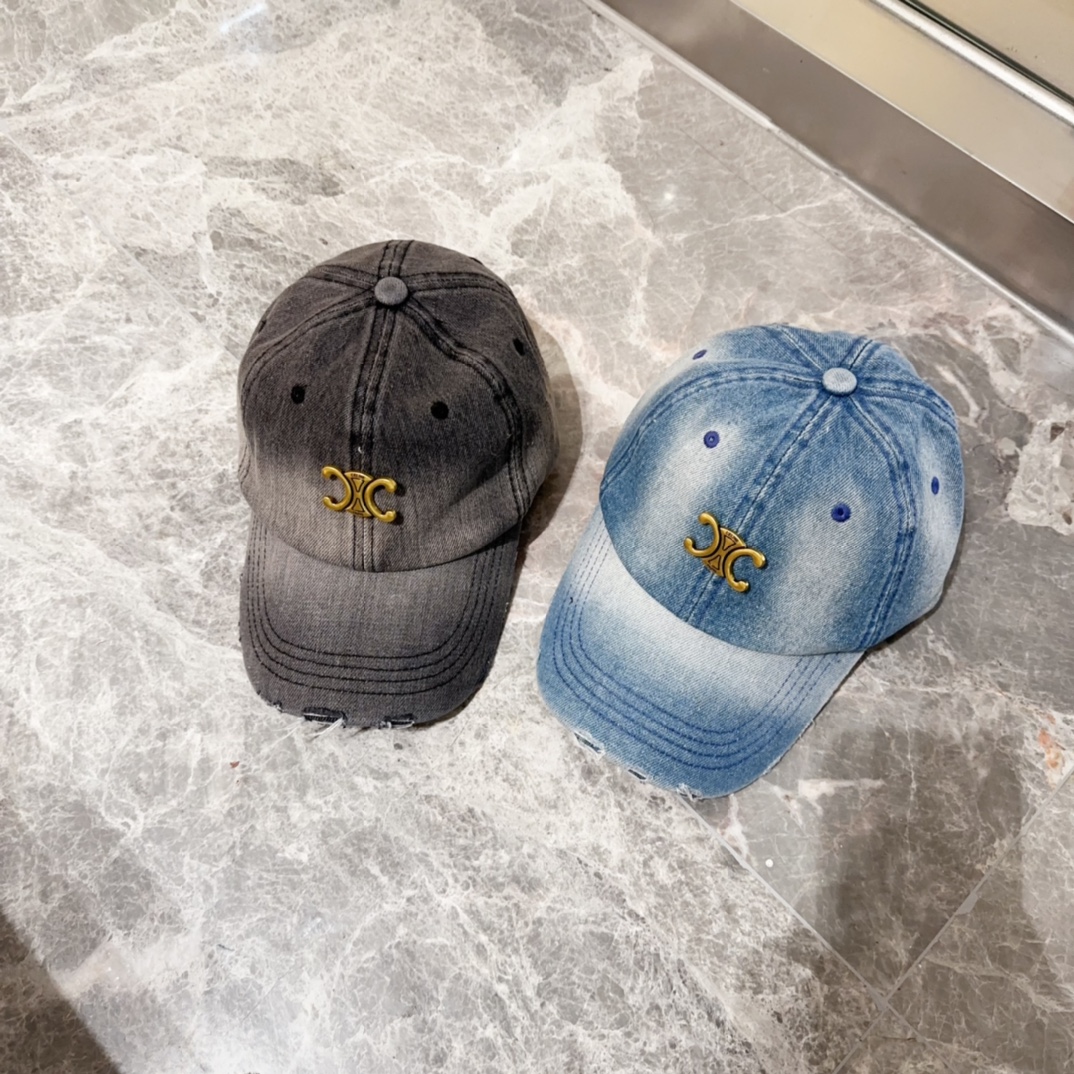 [TOP] CELINE Denim Embroidered Baseball Cap - 2 Colors