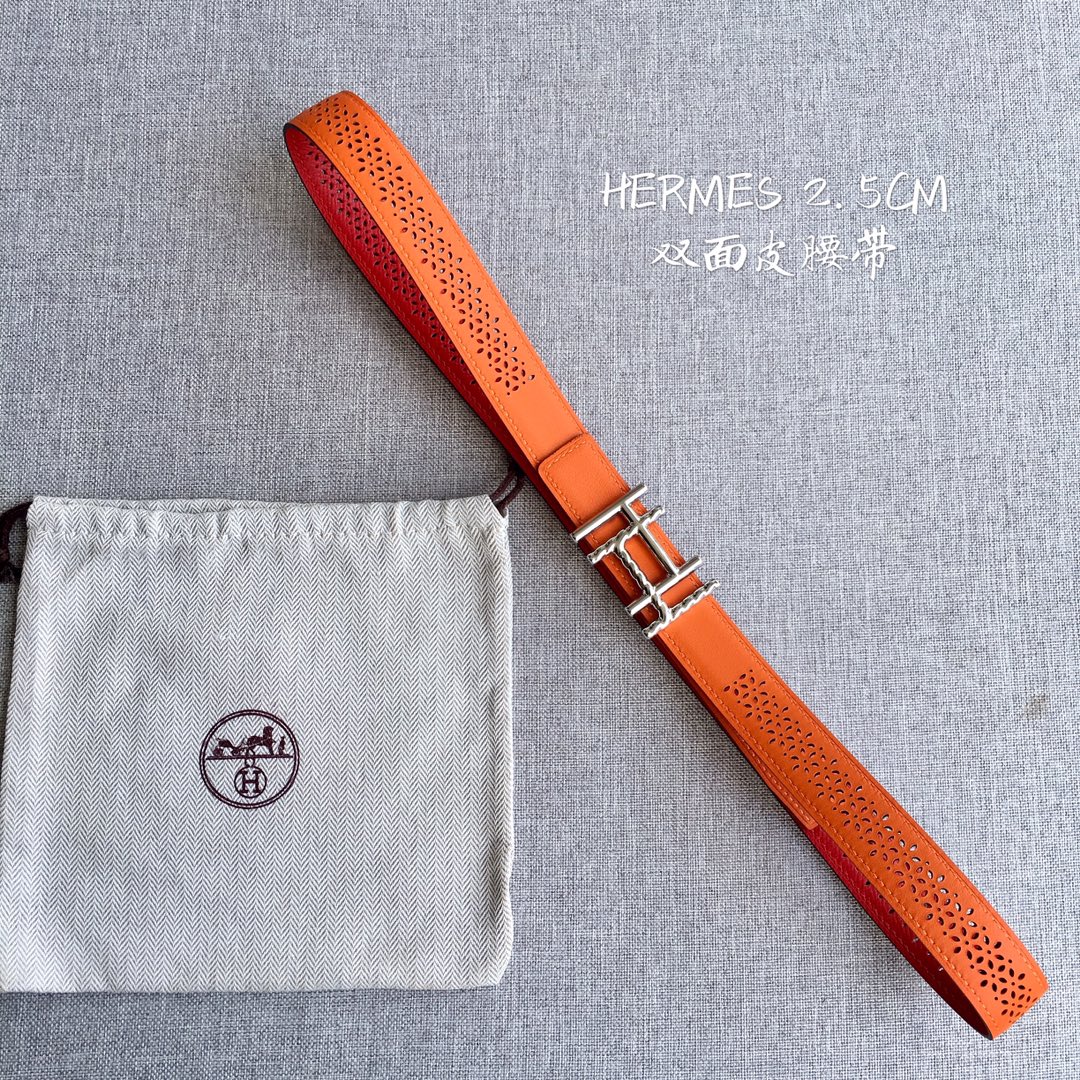 [TOP] HERMES Double Sided Leather Belts - 2.5CM - GHW/SHW