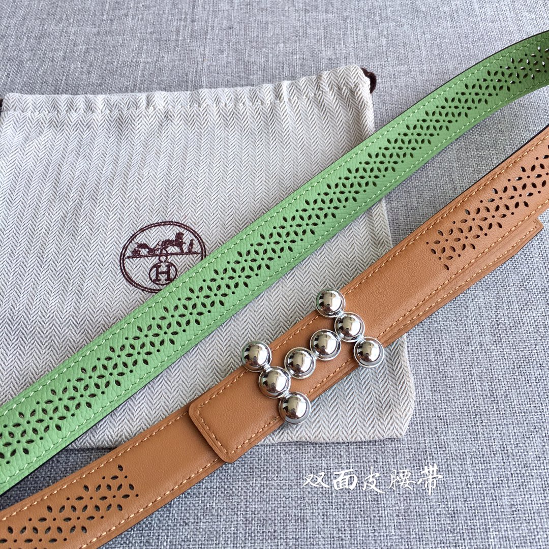 [TOP] HERMES Double Sided Leather Belts - 2.5CM - GHW/SHW