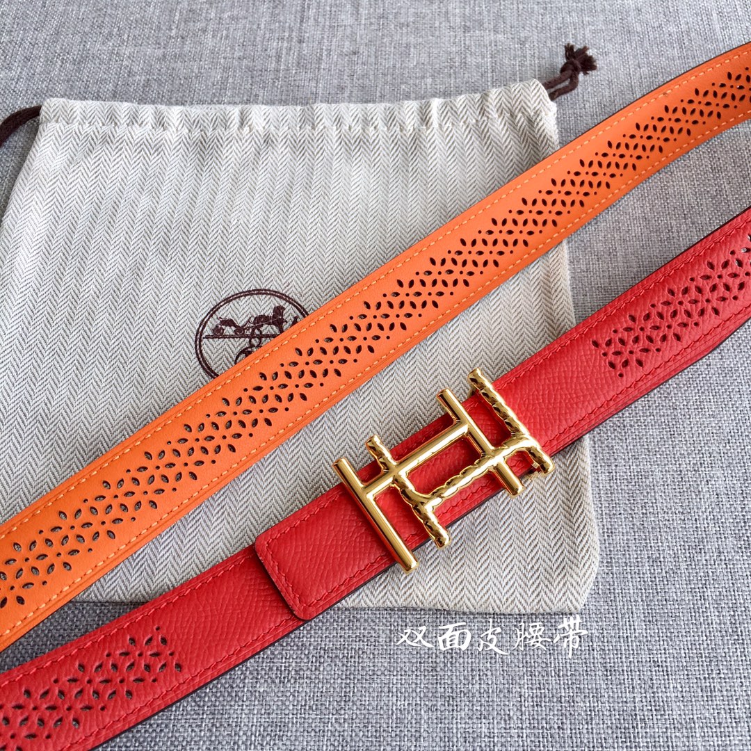 [TOP] HERMES Double Sided Leather Belts - 2.5CM - GHW/SHW
