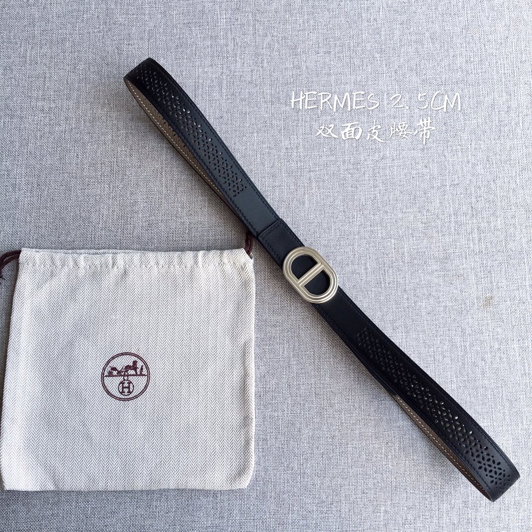 [TOP] HERMES Double Sided Leather Belts - 2.5CM - GHW/SHW