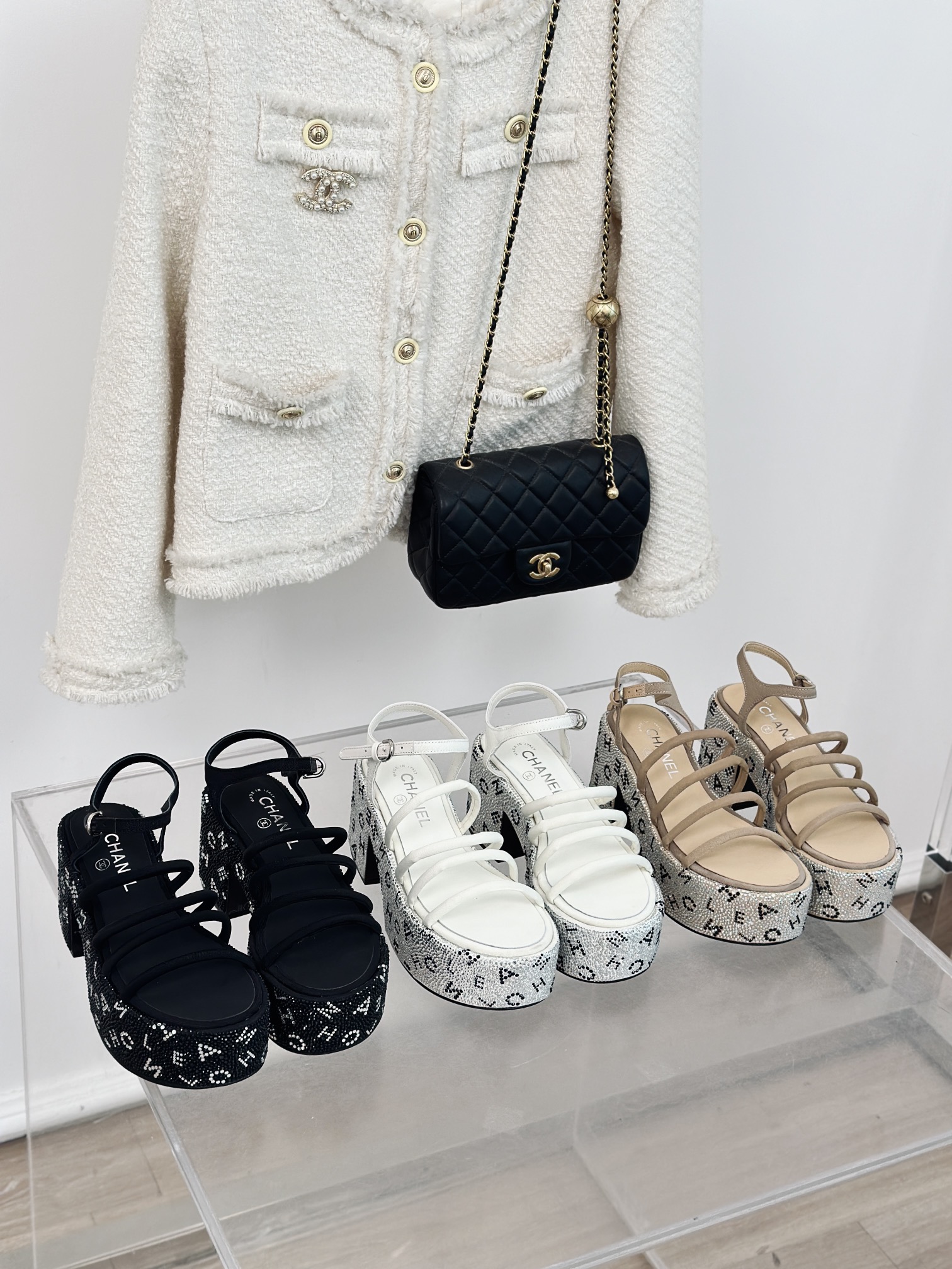 [TOP] CHANEL Thick-soled Rhinestone Platform Sandals - 3 Color