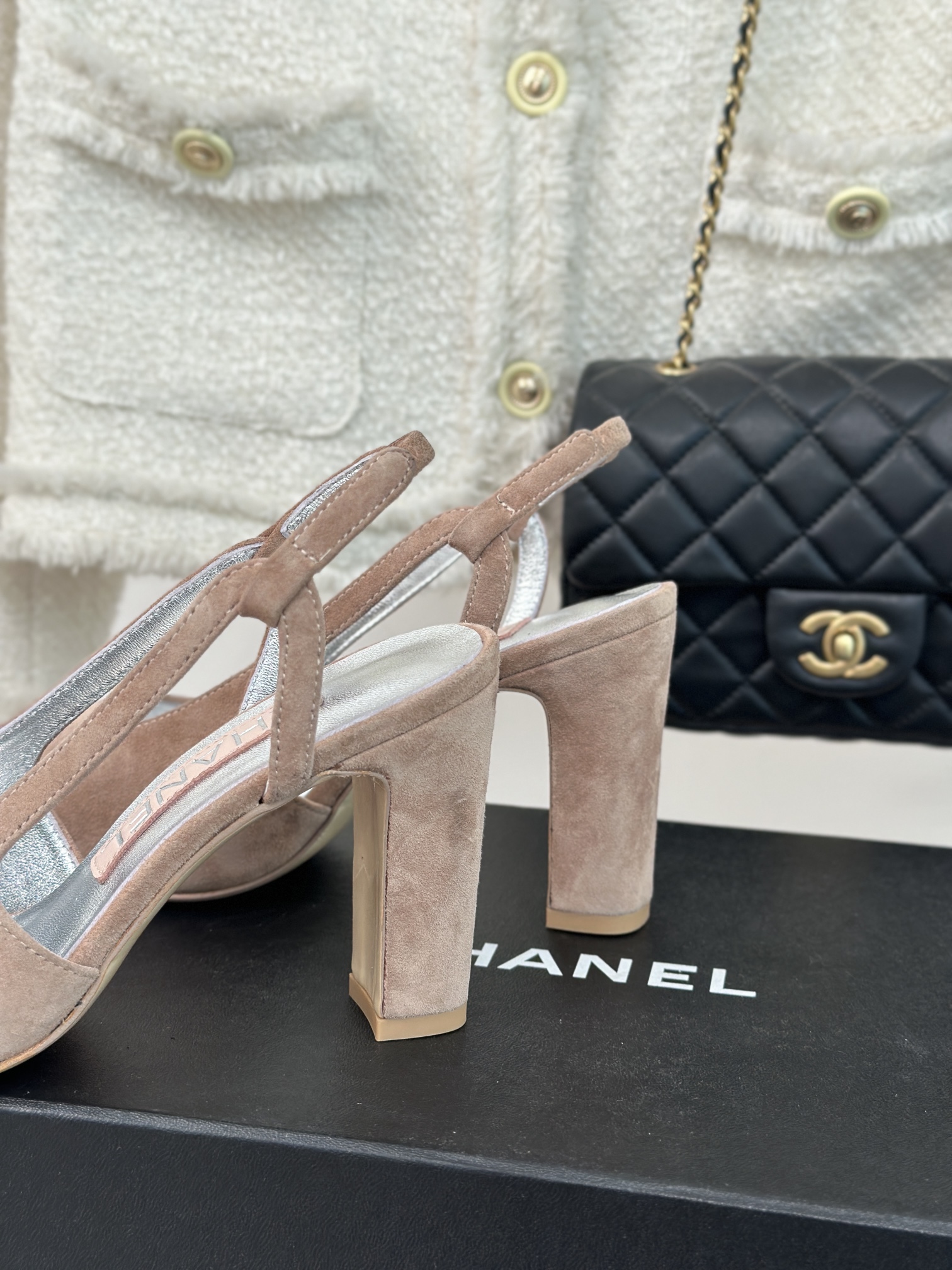 [TOP] CHANEL CC Thick Heel Back Sandals - Pink