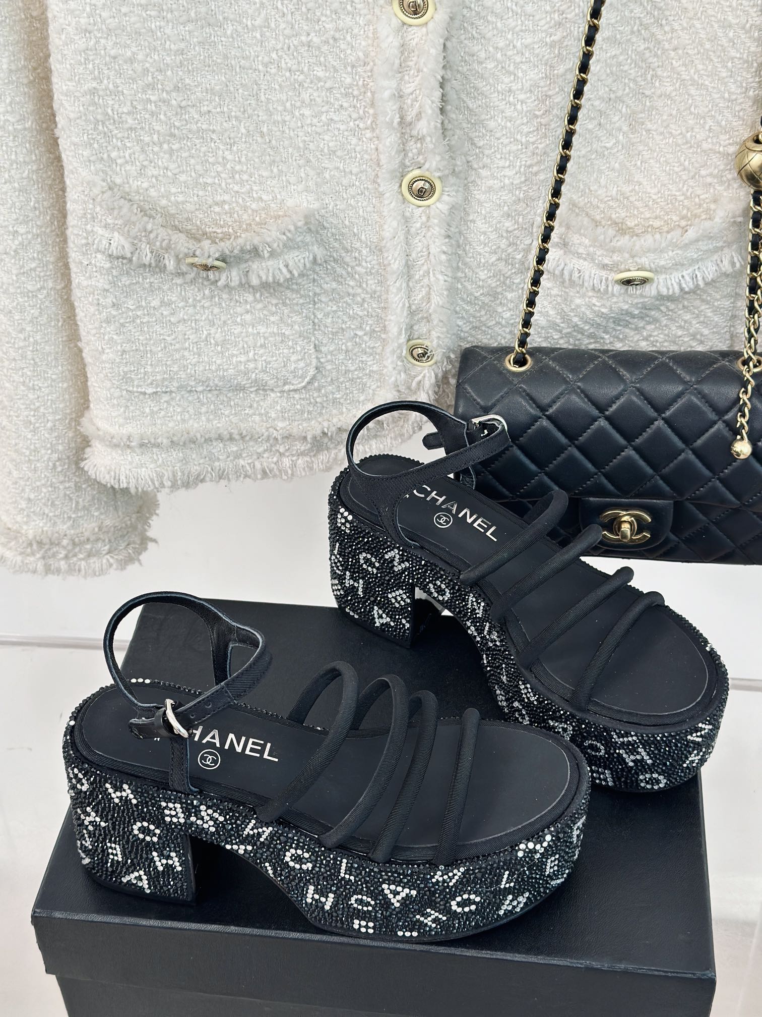 [TOP] CHANEL Thick-soled Rhinestone Platform Sandals - 3 Color