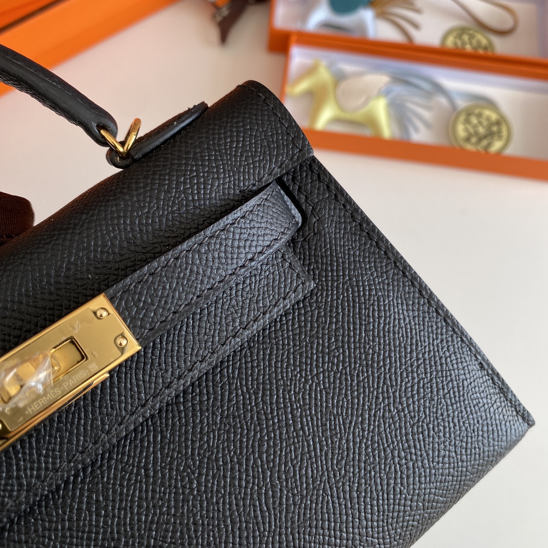[TOP] HERMES Epsom Kelly Mini 19 CM - Black & GHW