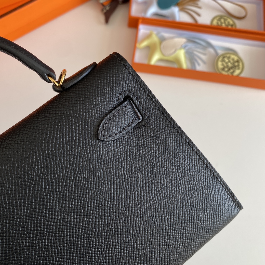 [TOP] HERMES Epsom Kelly Mini 19 CM - Black & GHW
