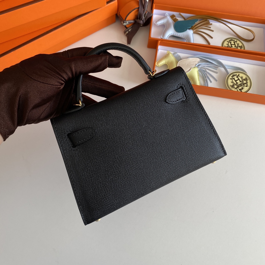 [TOP] HERMES Epsom Kelly Mini 19 CM - Black & GHW