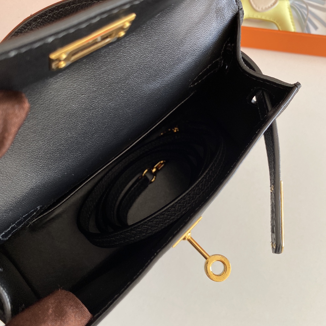[TOP] HERMES Epsom Kelly Mini 19 CM - Black & GHW
