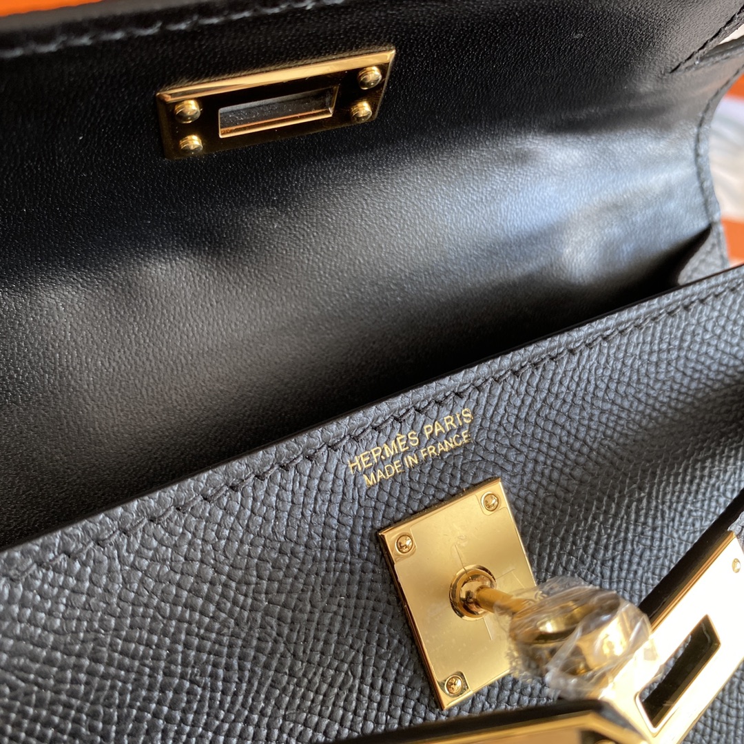 [TOP] HERMES Epsom Kelly Mini 19 CM - Black & GHW