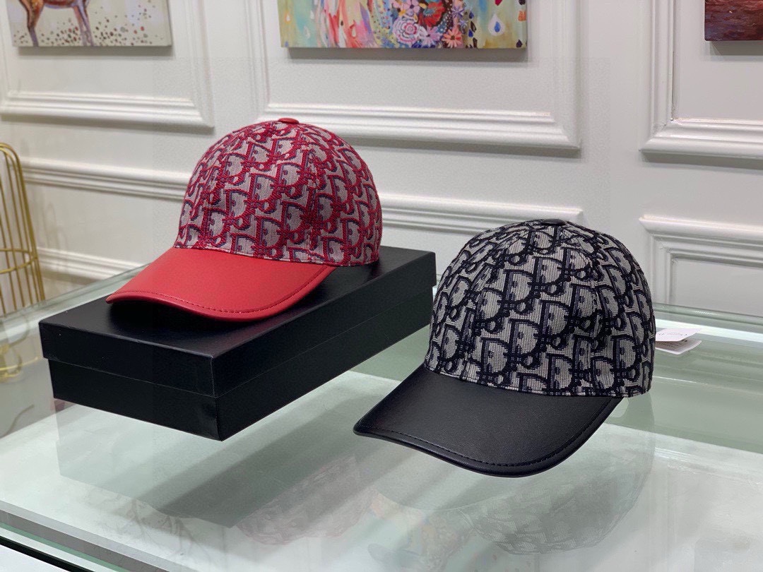 [TOP] Christian Dior Canvas Paired With Calf Leather Baseball Caps - Two Colors