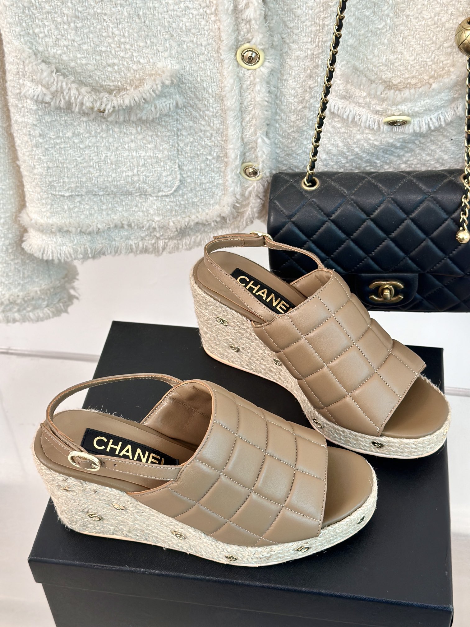 [TOP] CHANEL Rope Rhombus Platform Wedge Sandals - 3 Color