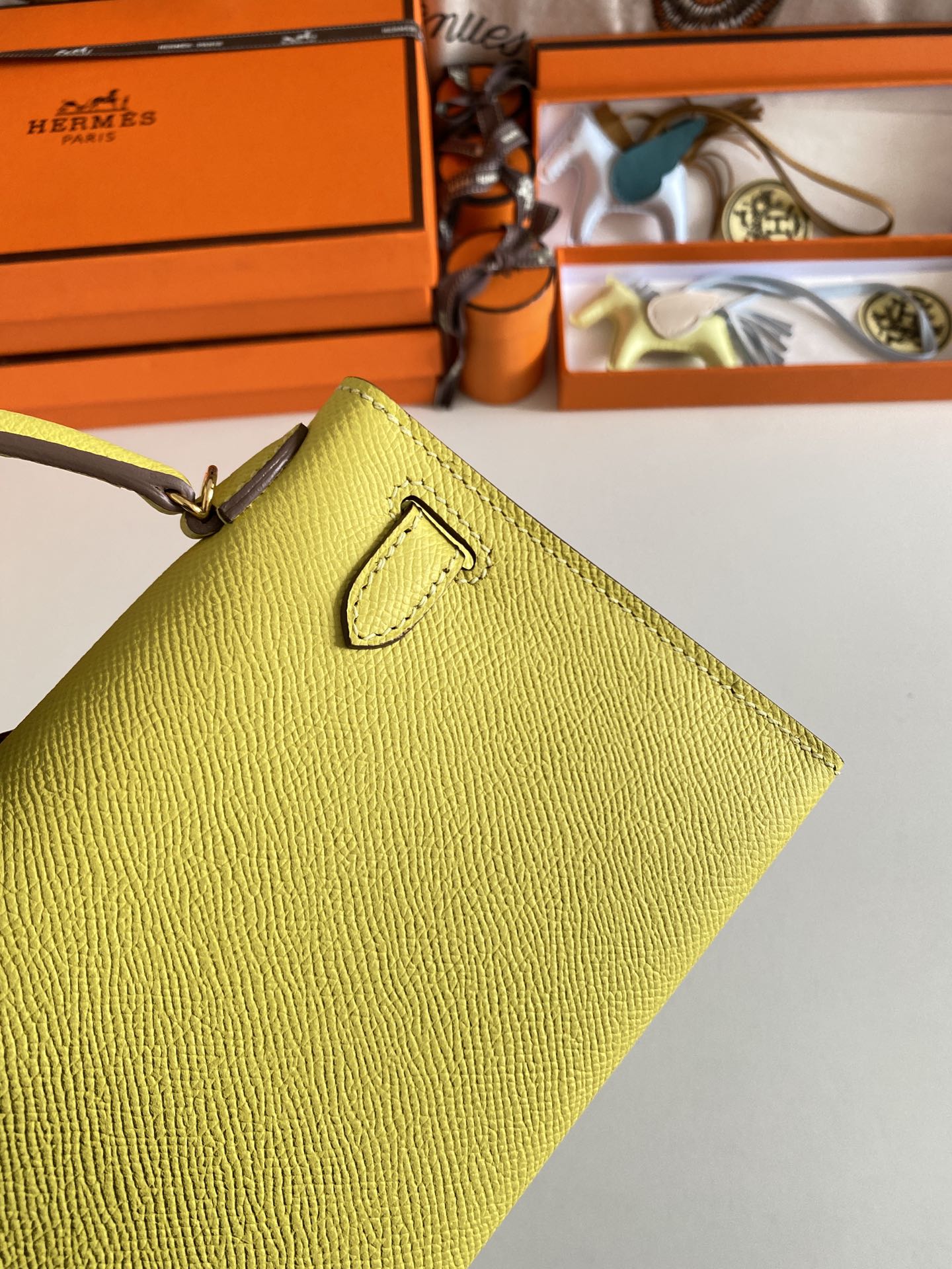 [TOP] HERMES Mini Kelly II Epsom Leather 19cm - Lime & GHW/SHW