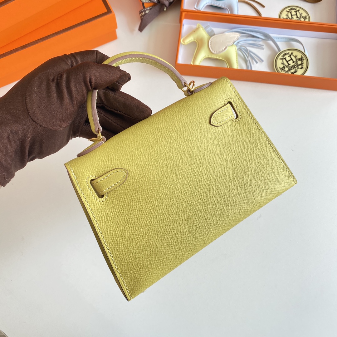 [TOP] HERMES Mini Kelly II Epsom Leather 19cm -  Jaune Poussin & GHW/SHW