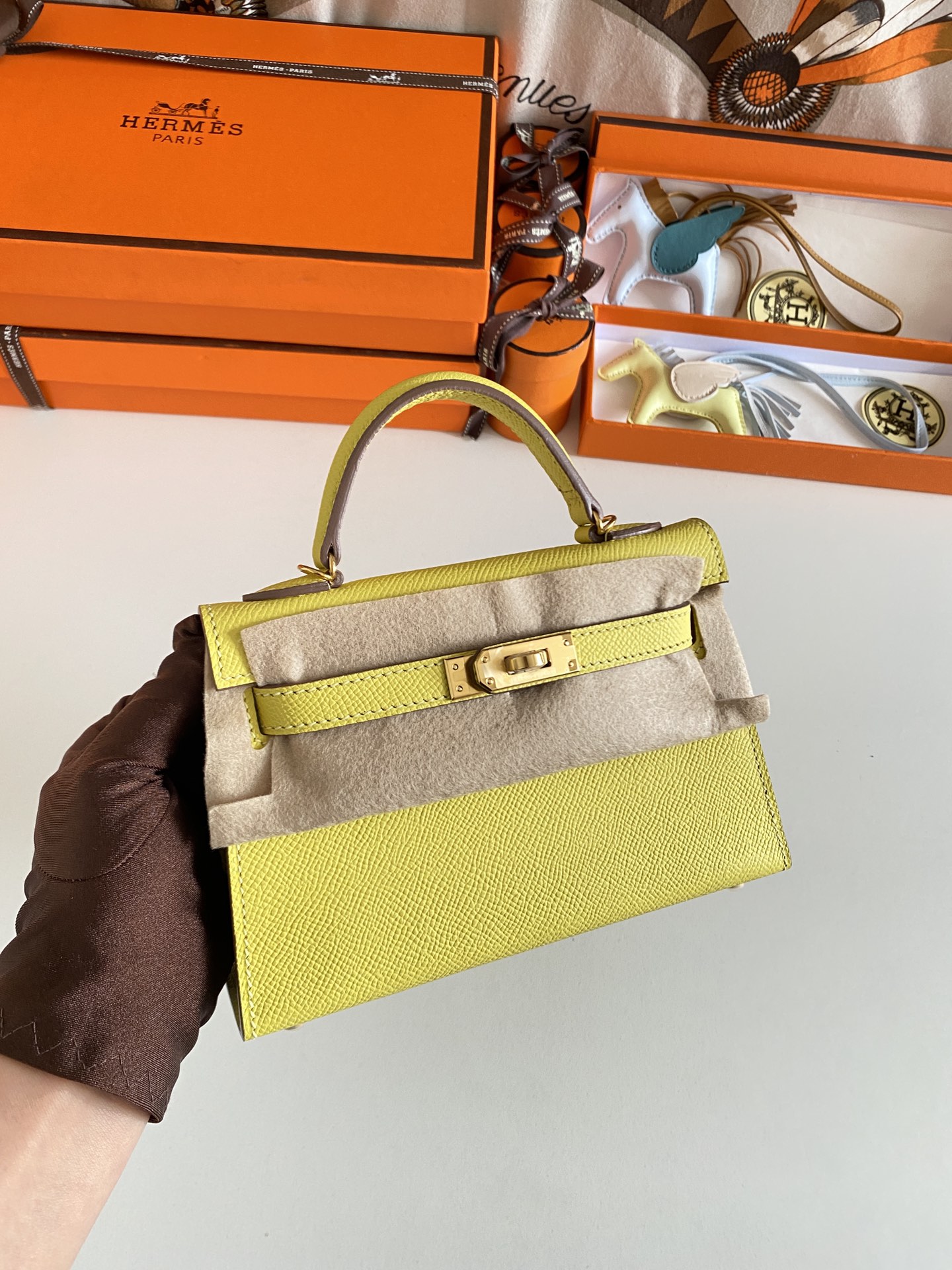 [TOP] HERMES Mini Kelly II Epsom Leather 19cm - Lime & GHW/SHW