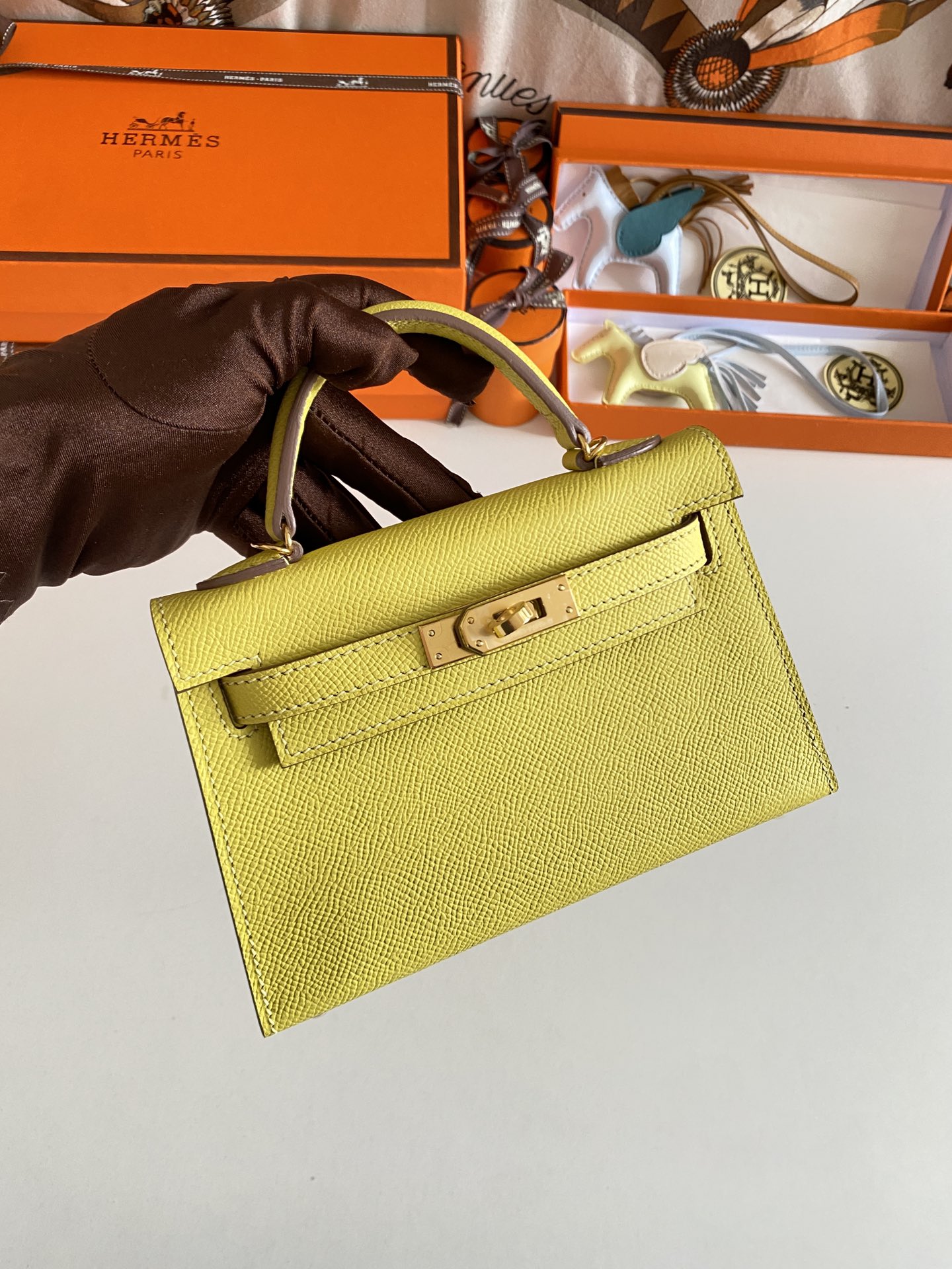 [TOP] HERMES Mini Kelly II Epsom Leather 19cm - Lime & GHW/SHW
