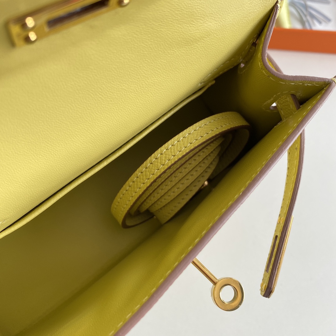 [TOP] HERMES Mini Kelly II Epsom Leather 19cm -  Jaune Poussin & GHW/SHW
