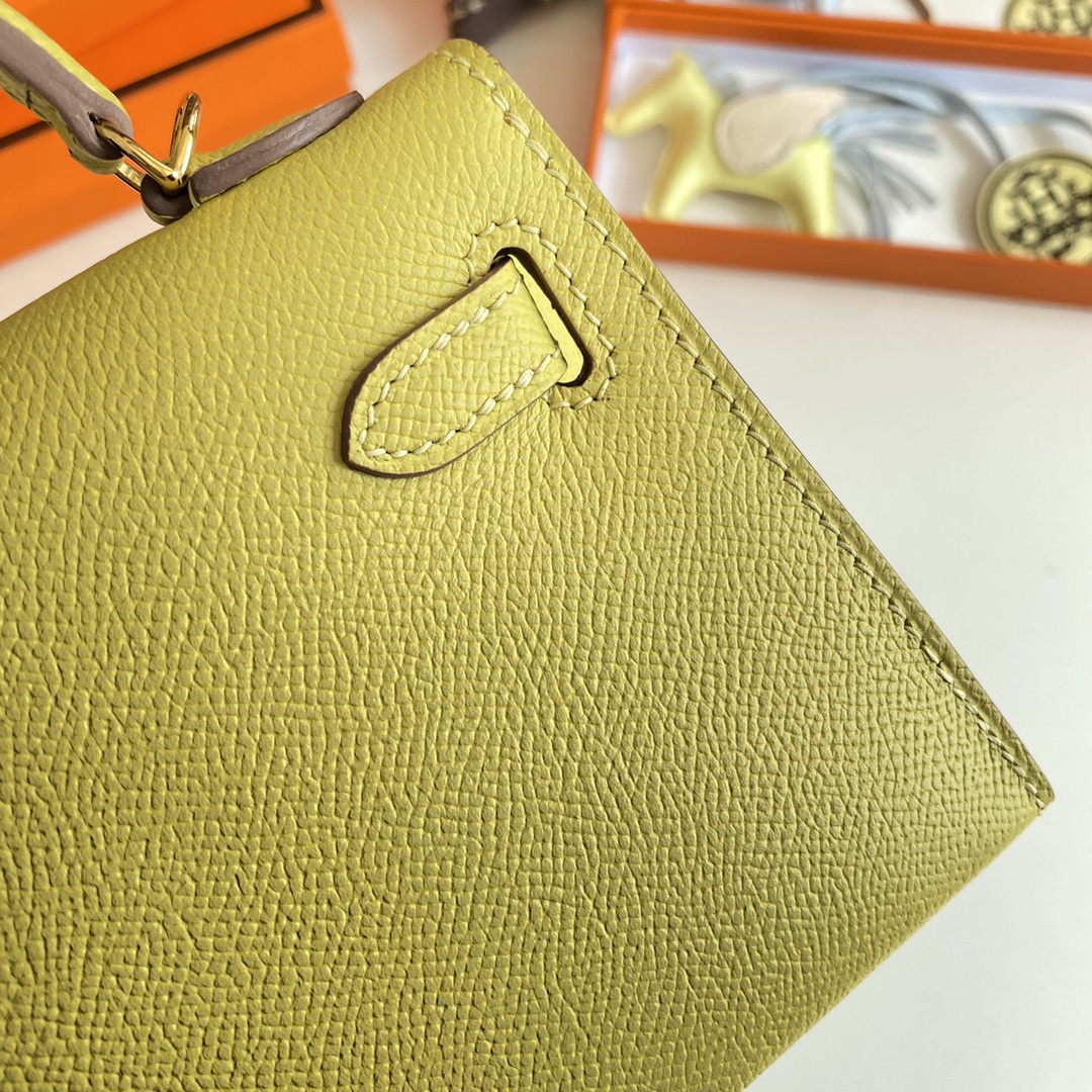 [TOP] HERMES Mini Kelly II Epsom Leather 19cm -  Jaune Poussin & GHW/SHW