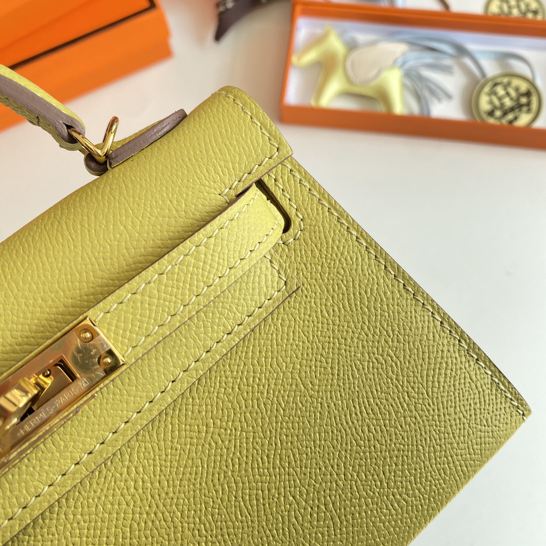 [TOP] HERMES Mini Kelly II Epsom Leather 19cm -  Jaune Poussin & GHW/SHW