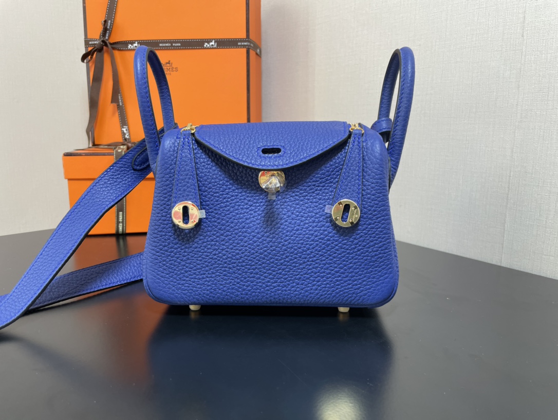 [TOP] HERMES Mini Lindy Taurillon Clemence Leather 19 CM - Bleu Electrique & GHW/SHW