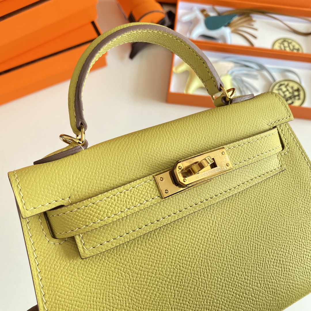 [TOP] HERMES Mini Kelly II Epsom Leather 19cm -  Jaune Poussin & GHW/SHW