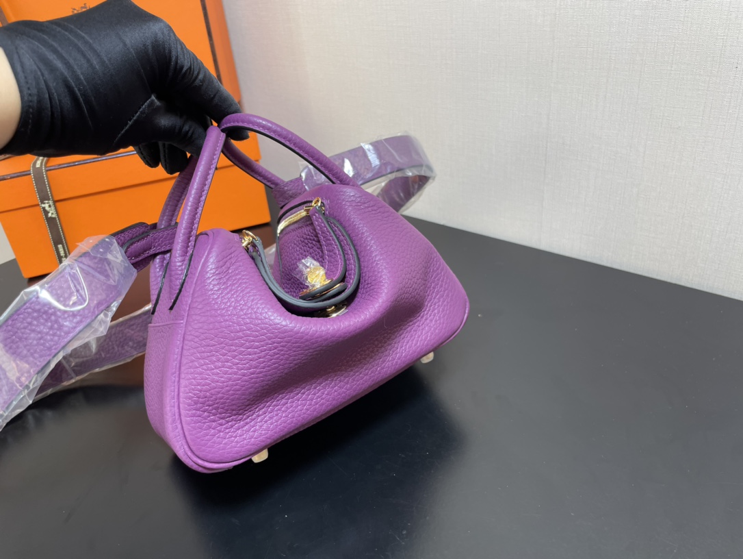 [TOP] HERMES Mini Lindy Taurillon Clemence Leather 19 CM - Anemone & GHW/SHW