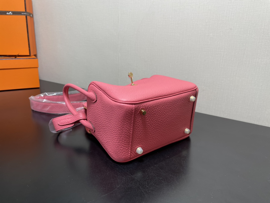 [TOP] HERMES Mini Lindy Taurillon Clemence Leather 19 CM - Rose Lipstick & GHW/SHW