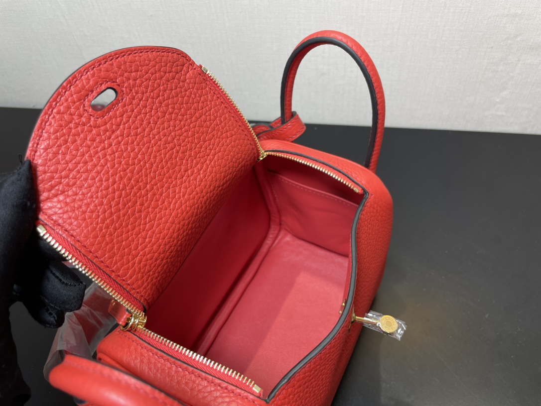 [TOP] HERMES Mini Lindy Taurillon Clemence Leather 19/26/30 CM - Rouge de Coeur & GHW/SHW