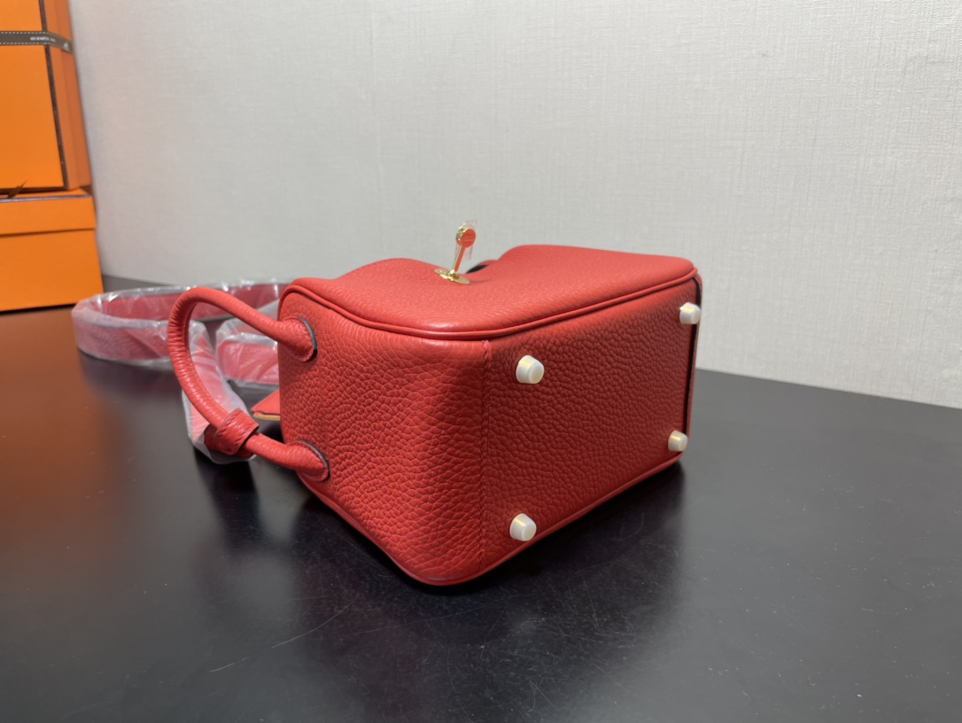 [TOP] HERMES Mini Lindy Taurillon Clemence Leather 19/26/30 CM - Rouge de Coeur & GHW/SHW
