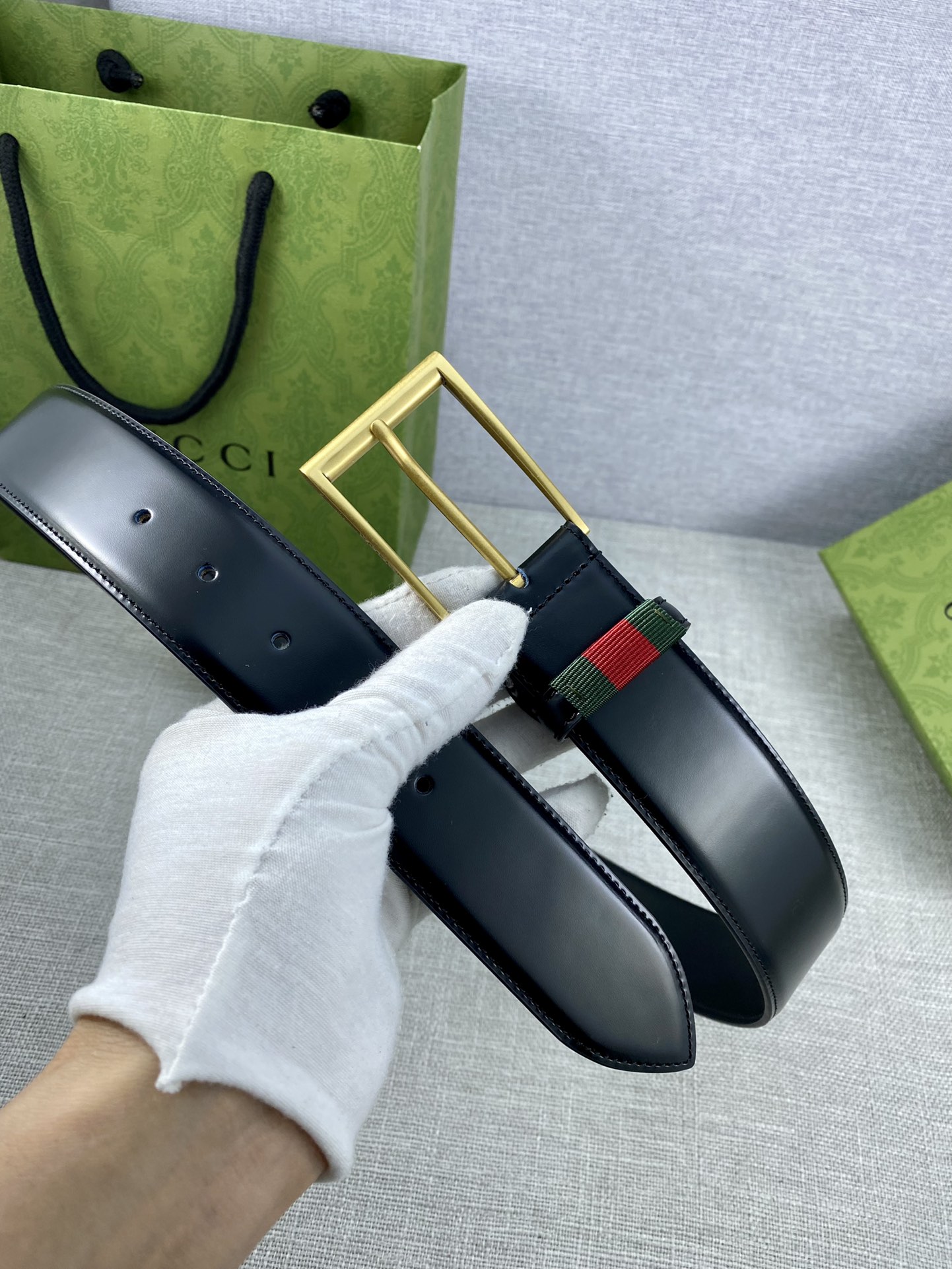 [TOP] GUCCI Men's Leather Belts  4CM - Black