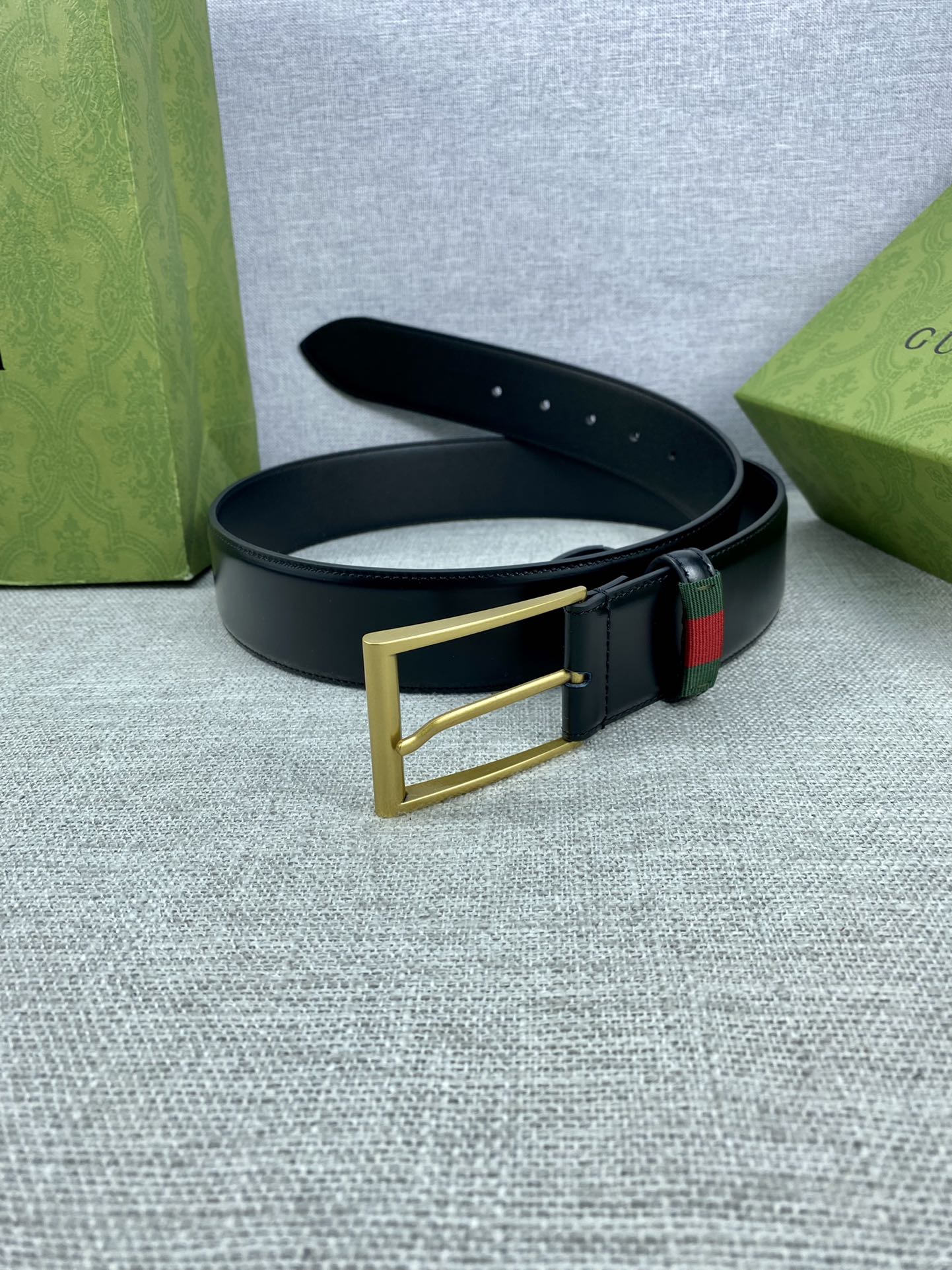 [TOP] GUCCI Men's Leather Belts  4CM - Black