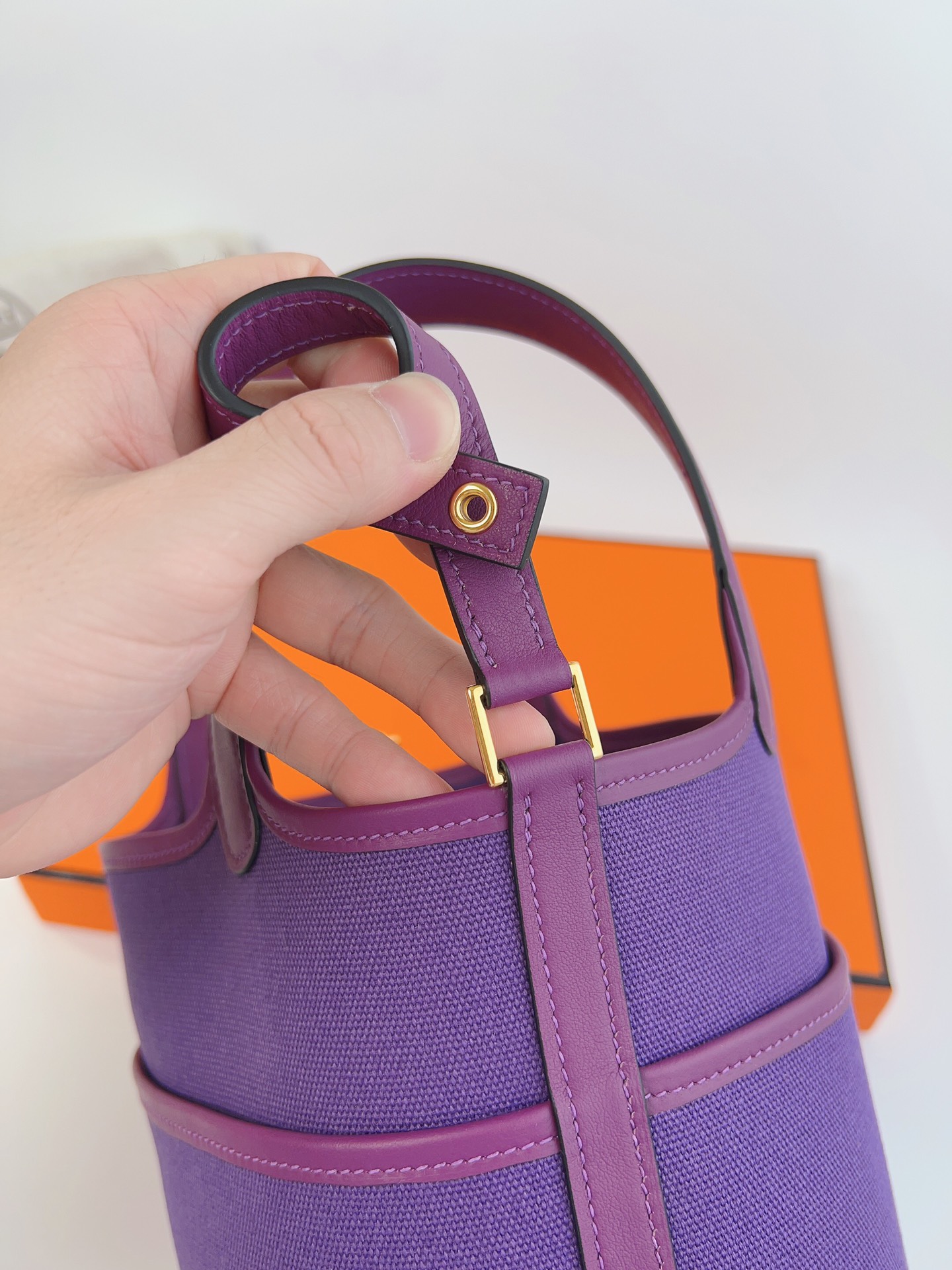 [TOP] HERMES Picotin Cargo Bag Canvas Patchwork With Swift Leather - 18CM - Purple & GHW