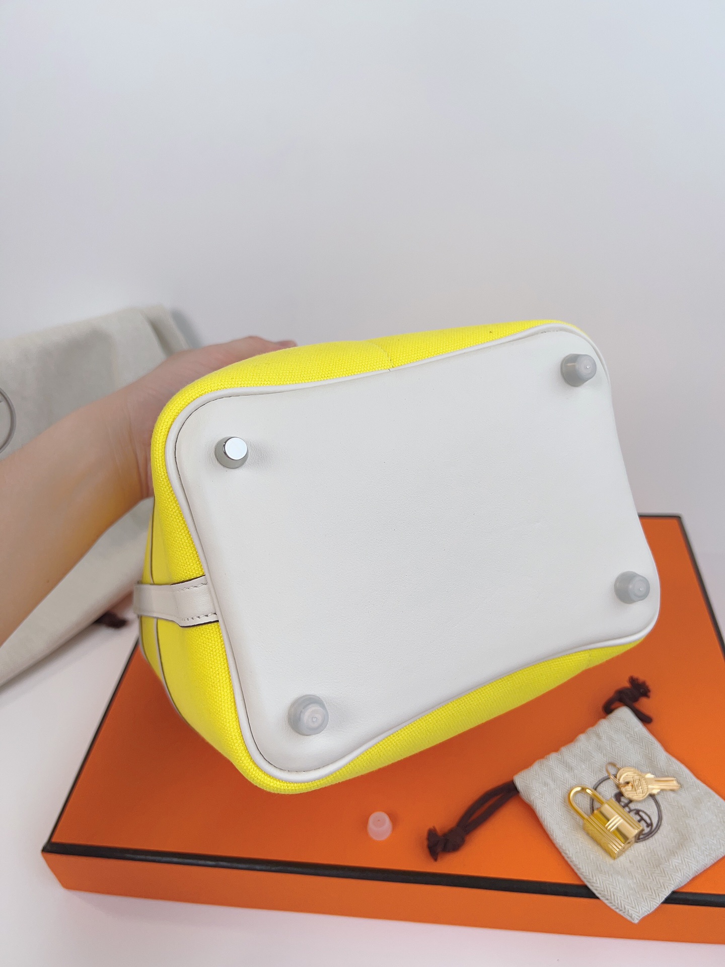 [TOP] HERMES Picotin Cargo Bag Canvas Patchwork With Swift Leather - 18CM - Lime & SHW