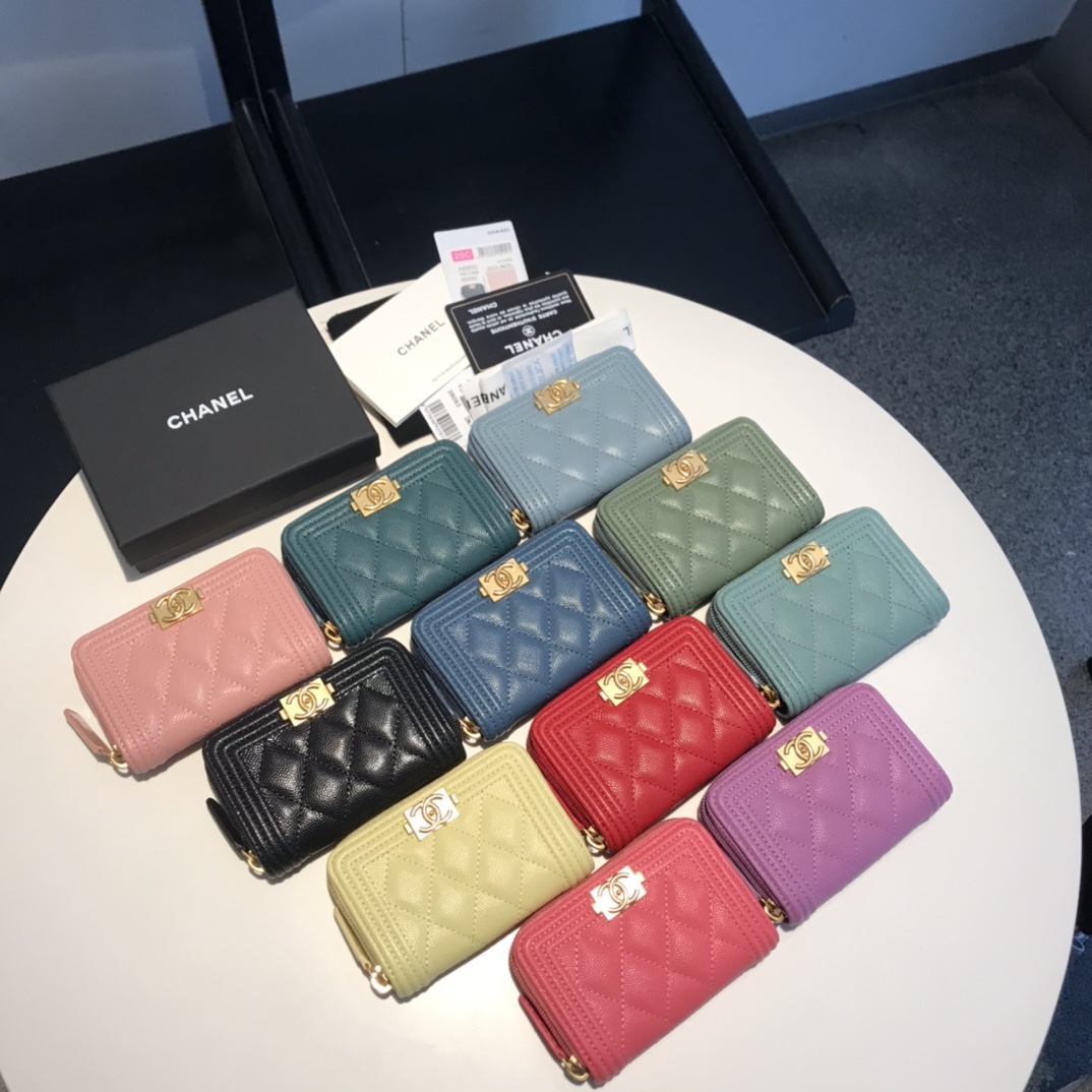 [TOP] CHANEL Leboy Style Diamond Grid Zipper Card Bags - 11 Colors