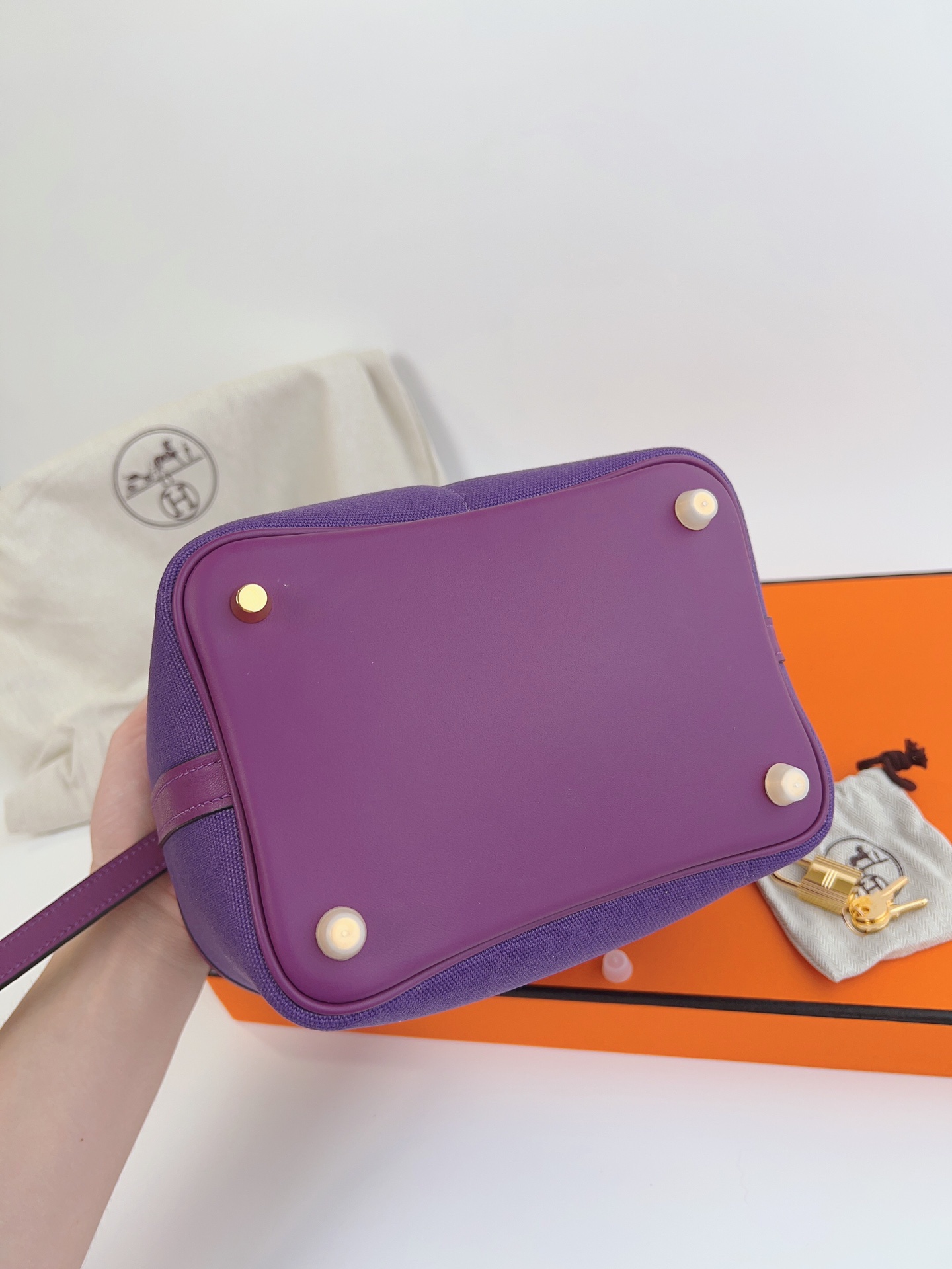 [TOP] HERMES Picotin Cargo Bag Canvas Patchwork With Swift Leather - 18CM - Purple & GHW