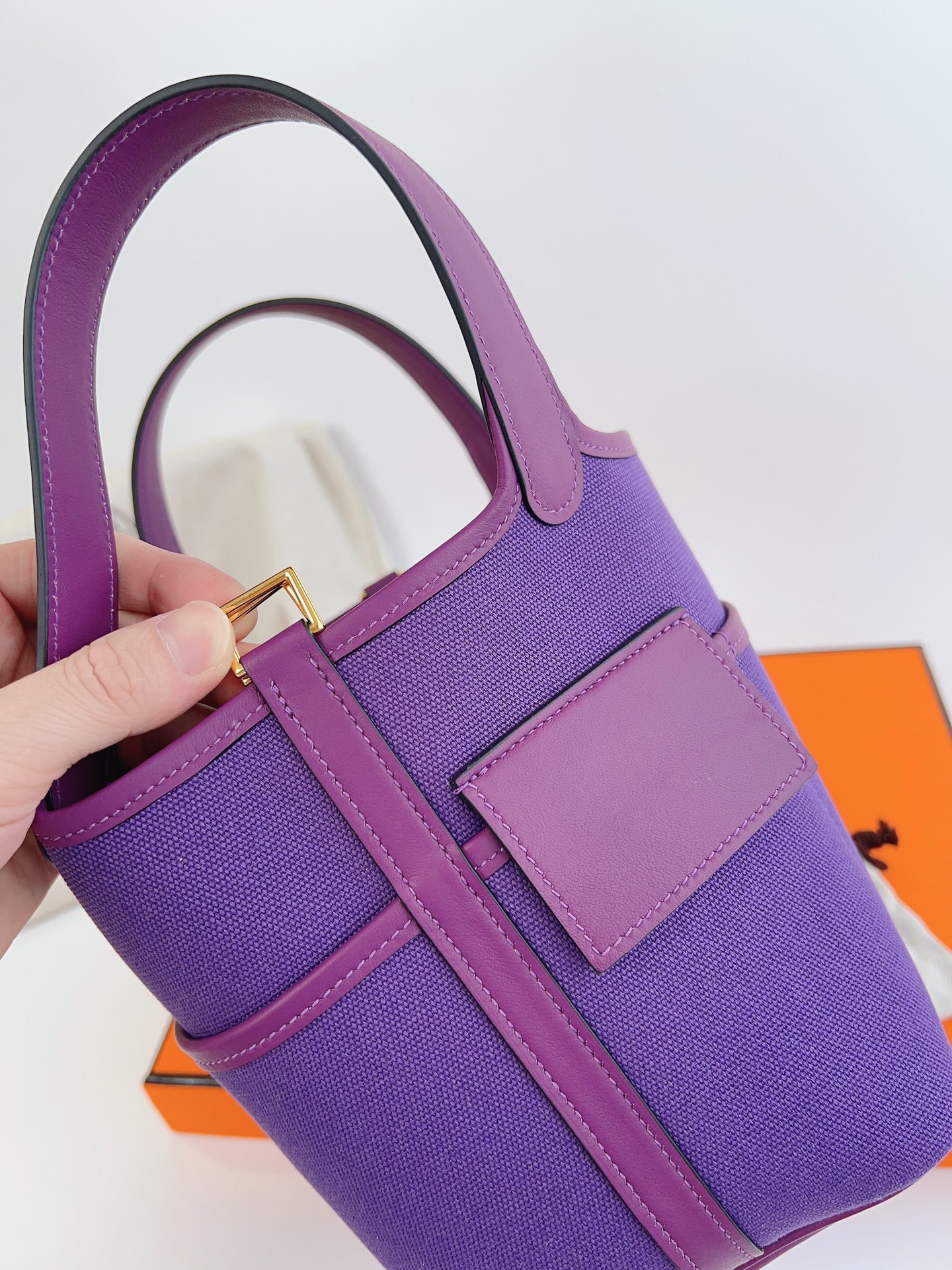 [TOP] HERMES Picotin Cargo Bag Canvas Patchwork With Swift Leather - 18CM - Purple & GHW