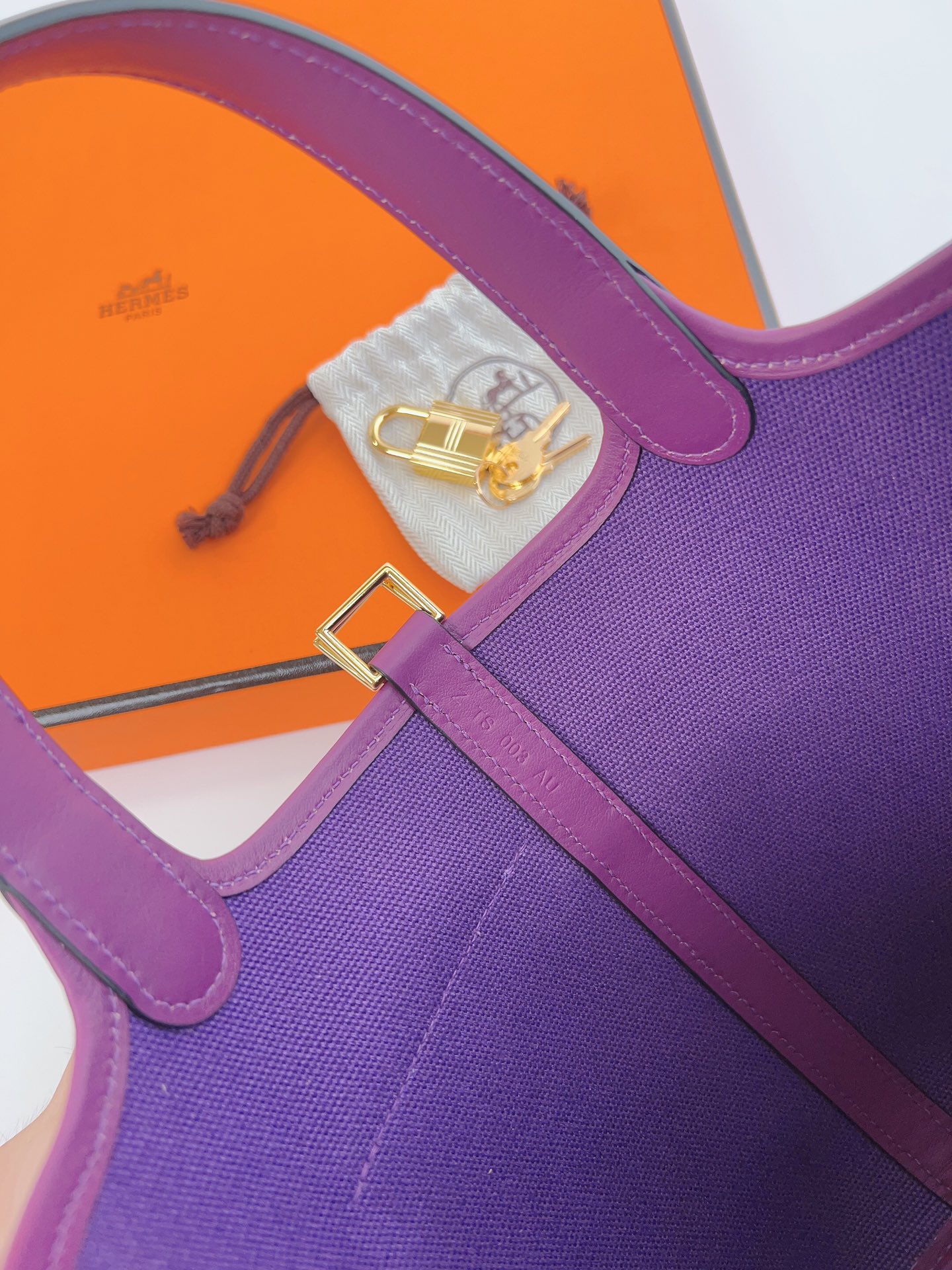 [TOP] HERMES Picotin Cargo Bag Canvas Patchwork With Swift Leather - 18CM - Purple & GHW