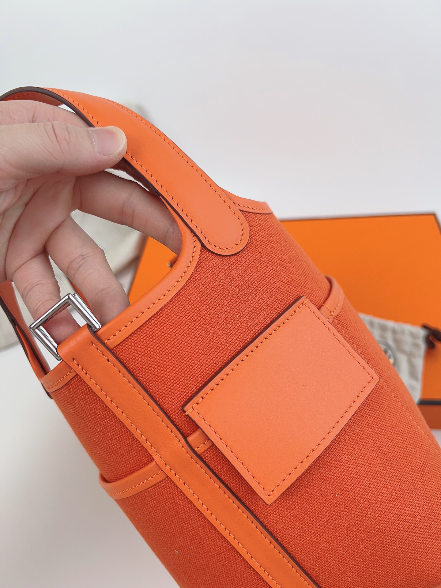 [TOP] HERMES Picotin Cargo Bag Canvas Patchwork With Swift Leather - 18CM - Orange & SHW