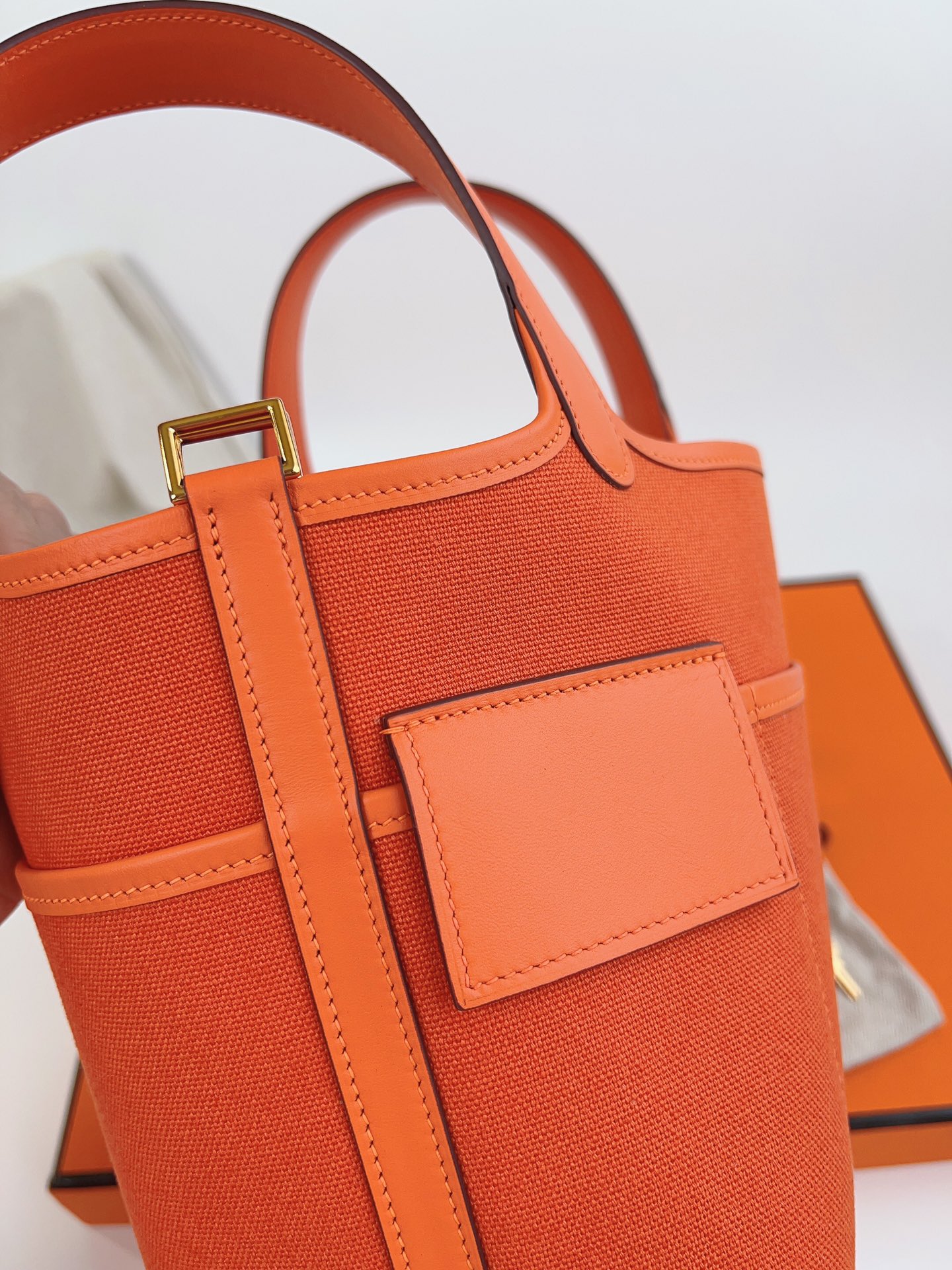 [TOP] HERMES Picotin Cargo Bag Canvas Patchwork With Swift Leather - 18CM - Orange & GHW