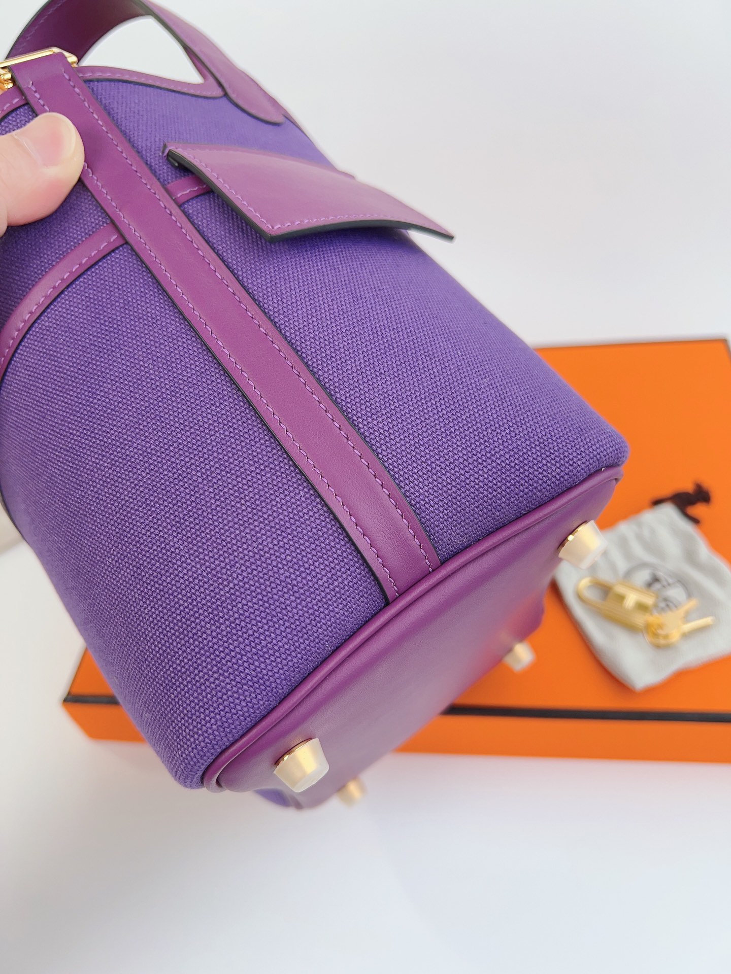 [TOP] HERMES Picotin Cargo Bag Canvas Patchwork With Swift Leather - 18CM - Purple & GHW