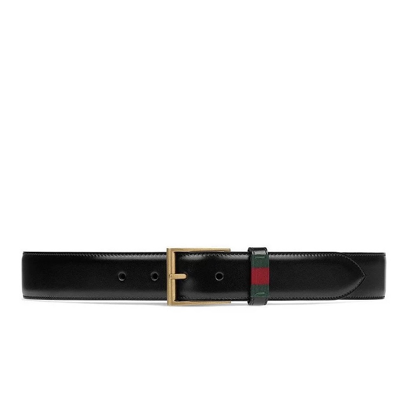[TOP] GUCCI Men's Leather Belts  4CM - Black