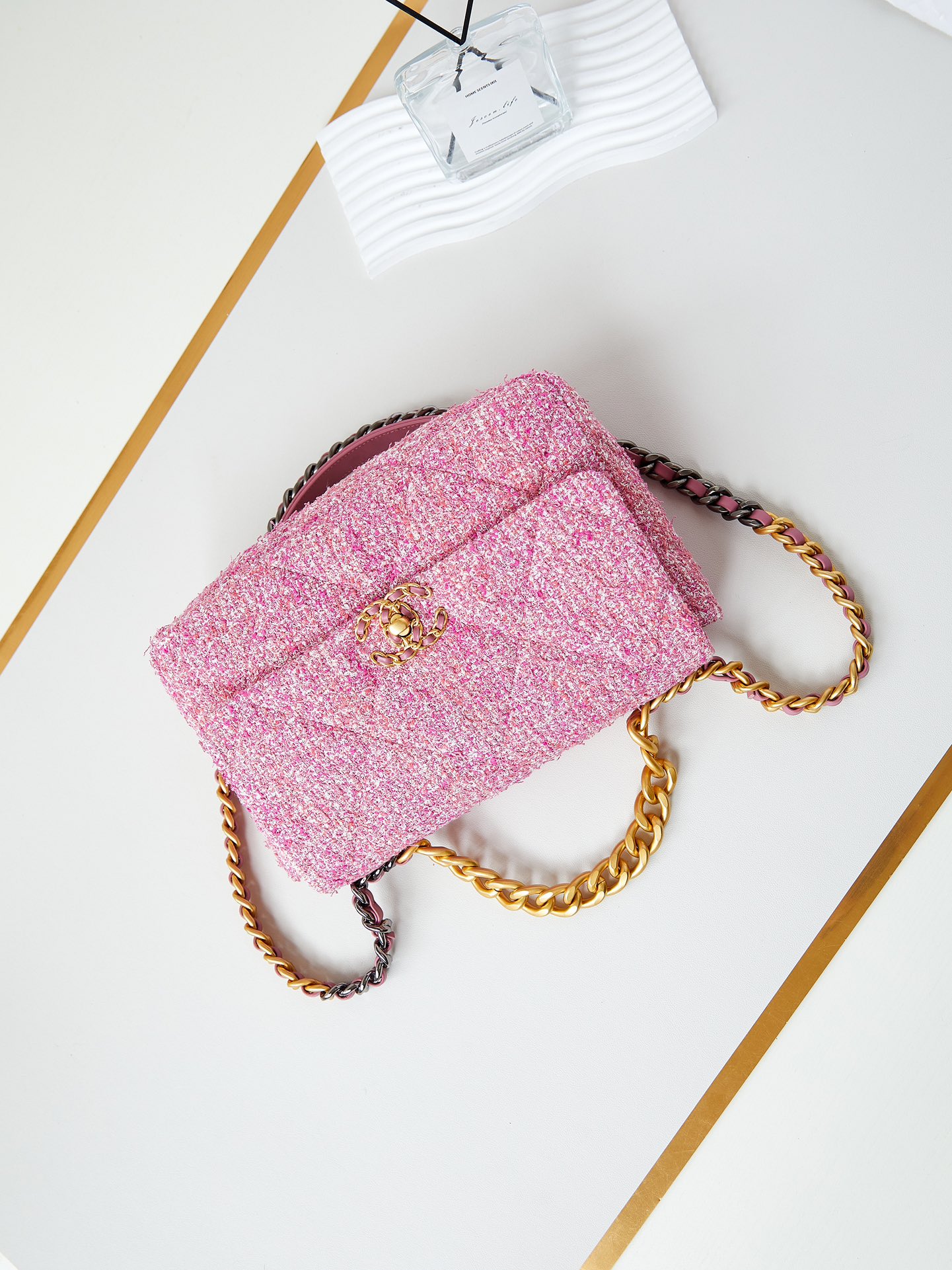 [TOP] CHANEL Woolen 19 Bag 16x26x9cm/20x30x10cm - Pink