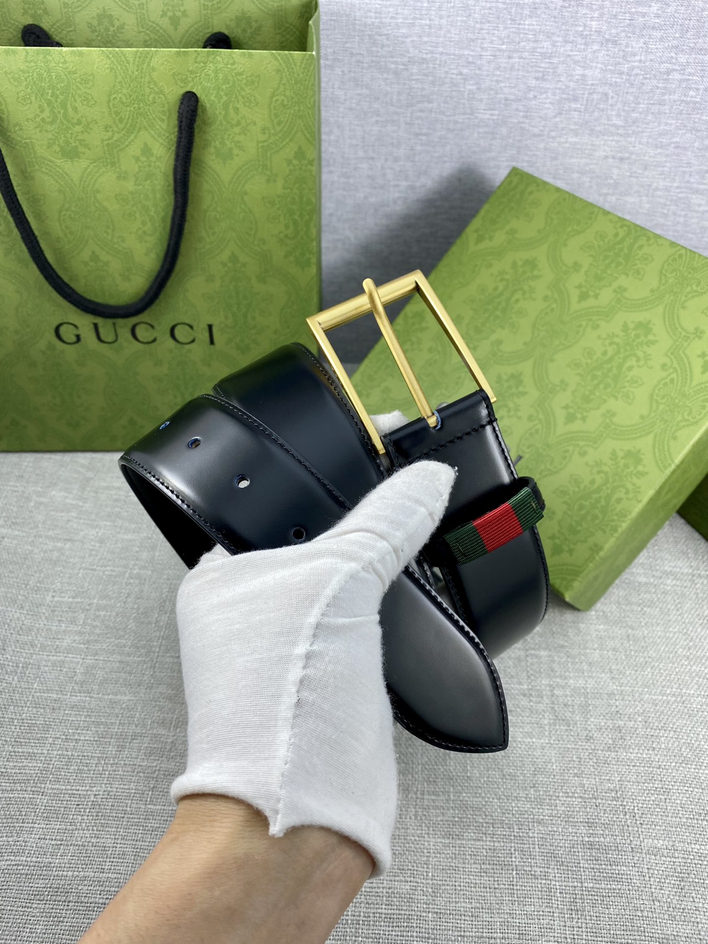 [TOP] GUCCI Men's Leather Belts  4CM - Black
