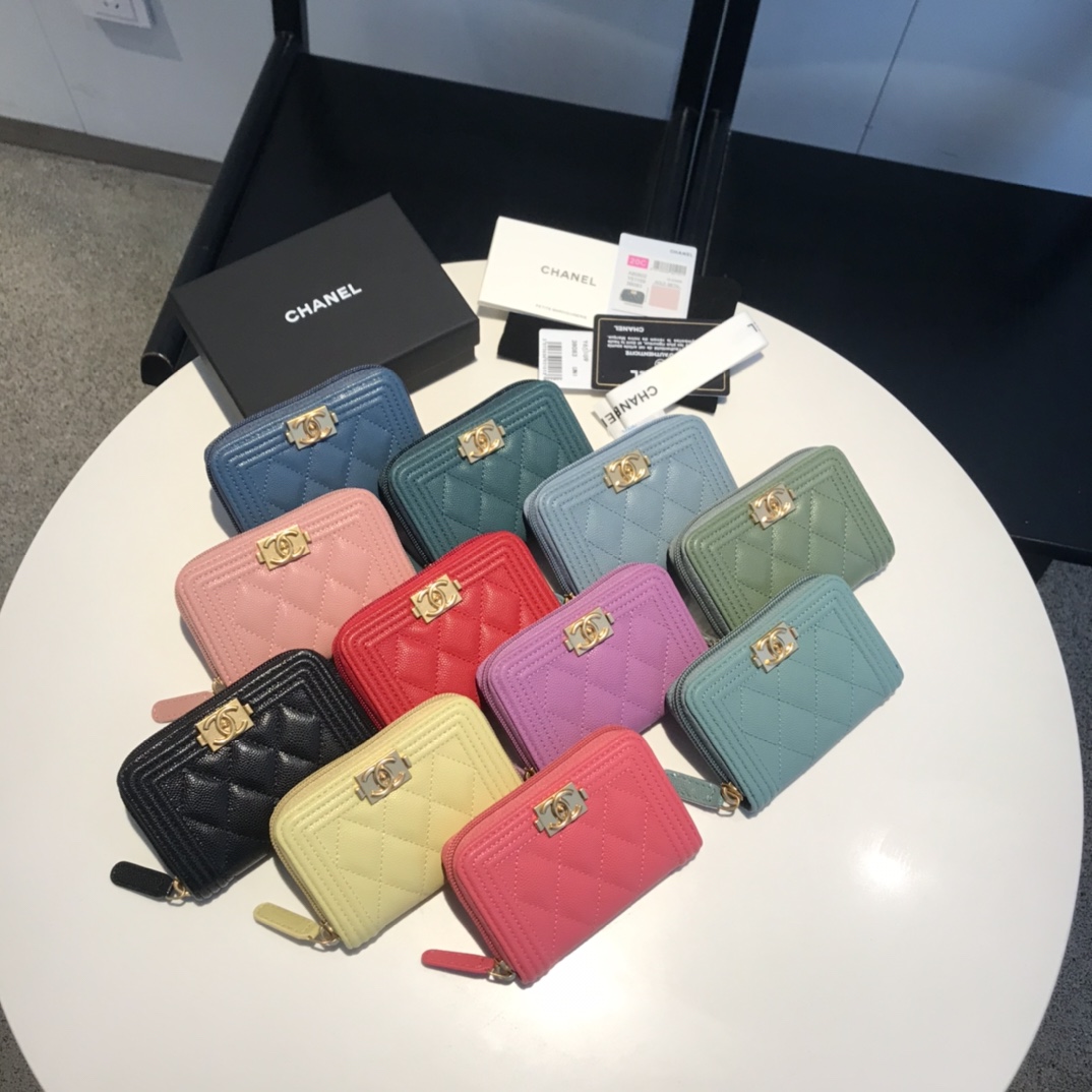 [TOP] CHANEL Leboy Style Diamond Grid Zipper Card Bags - 11 Colors