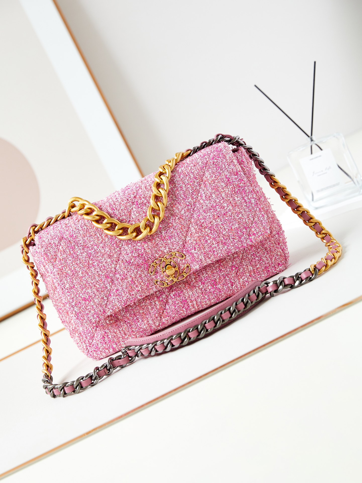 [TOP] CHANEL Woolen 19 Bag 16x26x9cm/20x30x10cm - Pink