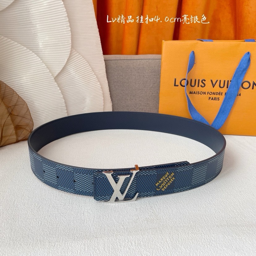 [TOP] Louis Vuitton LV Blue Plaid Printed Belt