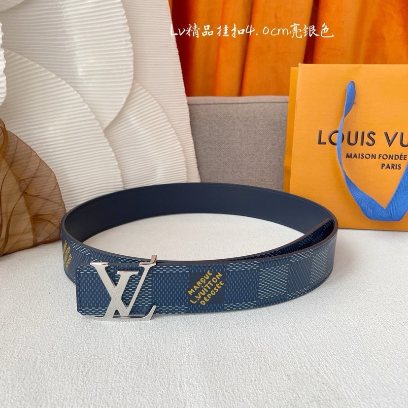 [TOP] Louis Vuitton LV Blue Plaid Printed Belt