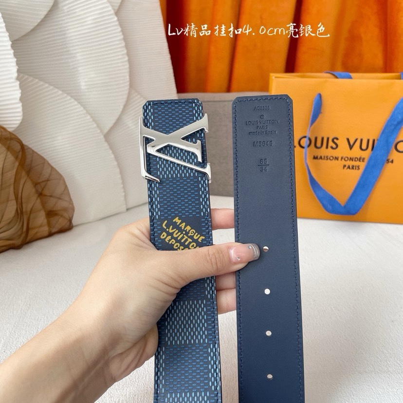 [TOP] Louis Vuitton LV Blue Plaid Printed Belt