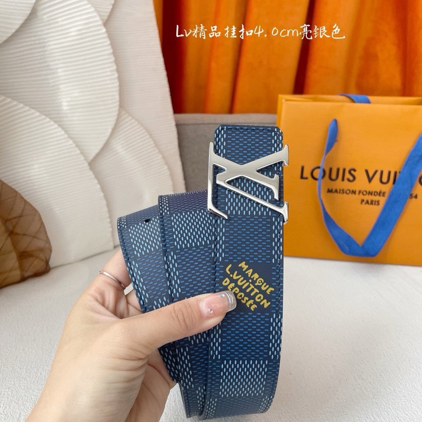 [TOP] Louis Vuitton LV Blue Plaid Printed Belt