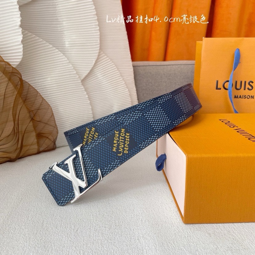 [TOP] Louis Vuitton LV Blue Plaid Printed Belt