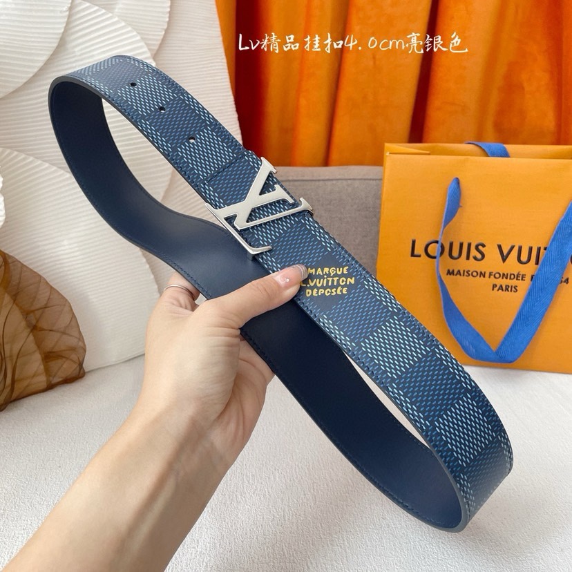 [TOP] Louis Vuitton LV Blue Plaid Printed Belt